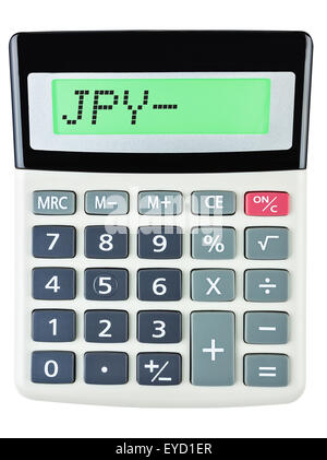 Calculatrice avec affichage sur JPY sur fond blanc Banque D'Images