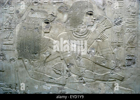 Louxor, Egypte : reliefs de la tombe de Ramosé (TT55) XVIII° dyn.,de tombes des nobles dans le village de Cheikh Abd el-Gournah. Banque D'Images