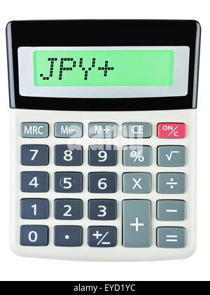 Calculatrice avec affichage sur JPY sur fond blanc Banque D'Images