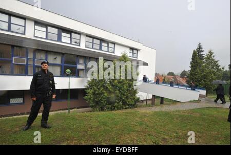 Brno, en Moravie. 27 juillet, 2015. Installation pour réfugiés en Zastavka près de Brno, en Moravie, en République tchèque, le 27 juillet 2015. © Igor Zehl/CTK Photo/Alamy Live News Banque D'Images