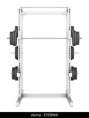 Salle de sport avec demi-rack barbell isolé sur fond blanc Banque D'Images