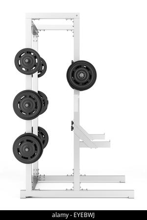 Salle de sport avec demi-rack barbell isolé sur fond blanc Banque D'Images