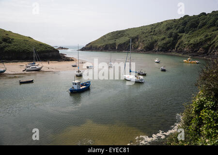 Solva Harbour Harbour dans le sud-ouest du pays de Galles montrant des bateaux amarrés dans l'estuaire menant à St Brides Bay Banque D'Images