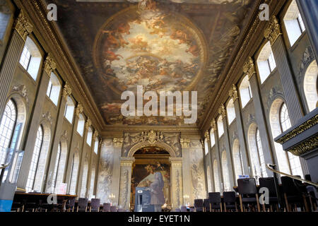 Vue du plafond du painted hall, Old Royal Naval College Banque D'Images