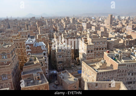 Vue panoramique de la vieille ville de Sana'a (San'a') Vue de dessus de la capitale du Yémen Banque D'Images