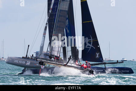 Sir Ben Ainslie racing son AC45 foiling en catamaran sur le Solent Portsmouth off pendant la première course pour l'Amérique latine" Banque D'Images