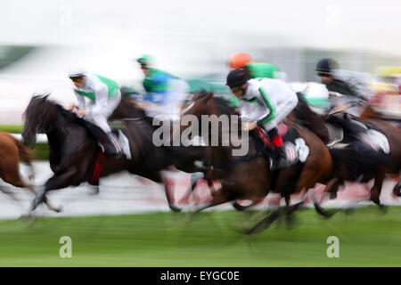 Hambourg, Allemagne, chevaux et jockeys lors d'une course de galop en action Banque D'Images