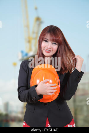 Image de portrait female construction worker Banque D'Images