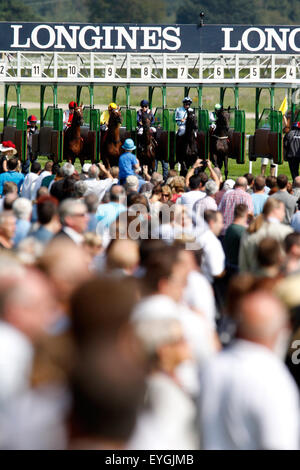 Iffezheim, Allemagne, chevaux et jockeys au début d'une course de chevaux Banque D'Images