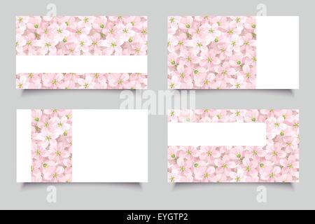 Les cartes d'affaires avec des fleurs roses. Vector illustration. Illustration de Vecteur