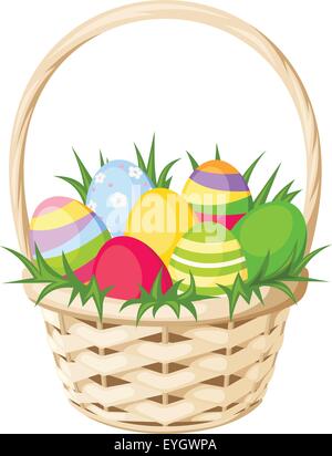 Pâques oeufs colorés dans le panier. Vector illustration. Illustration de Vecteur