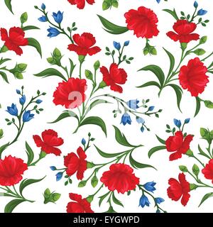 Modèle transparent avec des fleurs rouges et bleues. Vector illustration. Illustration de Vecteur