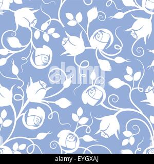 Motif floral transparent blanc avec boutons de rose sur bleu. Vector illustration. Illustration de Vecteur