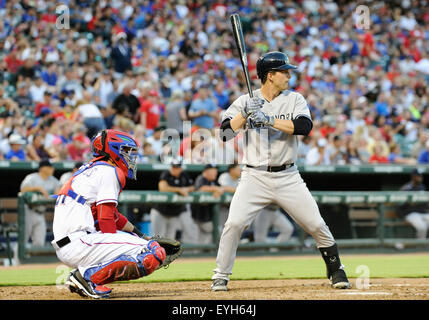 JUL 28, 2015 : New York Yankees catcher John Ryan Murphy # 66 lors d'un match entre la MLB Yankees de New York et les Rangers du Texas à Globe Life Park à Arlington, TX New York Texas défait 21-5 Banque D'Images
