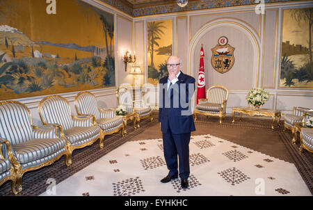 Tunis, Tunisie. 29 juillet, 2015. Le Président tunisien BEJI CAID ESSEBSI se trouve dans le palais présidentiel et attend que le ministre allemand de la Défense, von der Leyen (non représenté) à Tunis, Tunisie, 29 juillet 2015. Photo : Bernd von Jutrczenka/dpa/Alamy Live News Banque D'Images