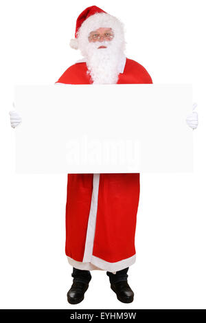 Santa Claus holding empty banner sur Noël isolés avec copyspace Banque D'Images