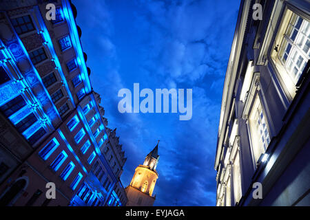 L'éclairage LED dans la vieille ville de Lublin, Pologne, Europe Banque D'Images