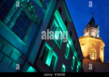 L'éclairage LED dans la vieille ville de Lublin, Pologne, Europe Banque D'Images