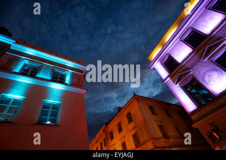 L'éclairage LED dans la vieille ville de Lublin, Pologne, Europe Banque D'Images