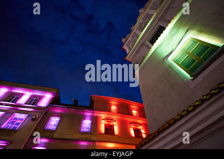 L'éclairage LED dans la vieille ville de Lublin, Pologne, Europe Banque D'Images