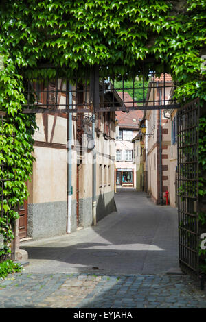 OBERNAI, FRANCE - 11 MAI 2015 : l'architecture typique dans le centre d'Obernai, Bas-Rhin, Alsace, France Banque D'Images