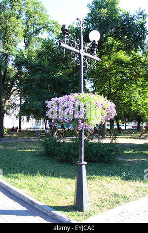 Lanternes dans le parc de la ville avec de fleurs motley Banque D'Images