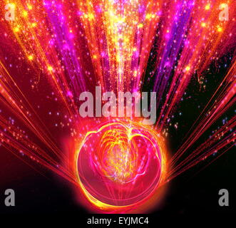 Fantastique grand brillant teinte rouge explosion radiale avec Magic Ball. Art Fractal Banque D'Images