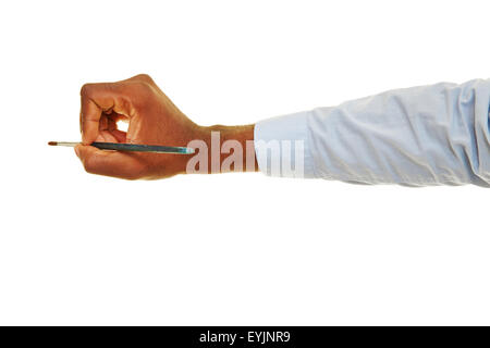 Main de l'homme d'affaires noir tenant un pinceau Banque D'Images