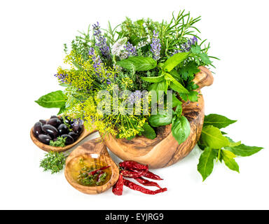 Fines herbes et épices, aneth, romarin, basilic, menthe, sauge, lavande. Banque D'Images