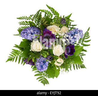 Bouquet de fleurs de printemps. Roses, Jacinthe, Ranunculus Over White Background Banque D'Images