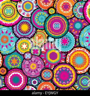 L'est coloré modèle transparent avec des cercles et des formes peintes à la main Illustration de Vecteur