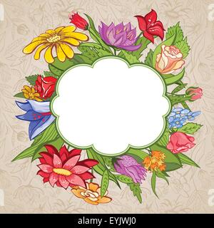 Floral coloré avec des fleurs et des feuilles de vignette pour la conception Illustration de Vecteur