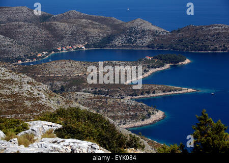 Europa, la Croatie, l'île de Lastovo, province Dalmacia, Mer Adriatique, vue de Hum, la heighest pic de Lastovo 417 m Banque D'Images