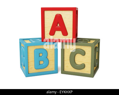 Alphabet ABC blocs de construction en bois avec des lettres isolated on white Banque D'Images