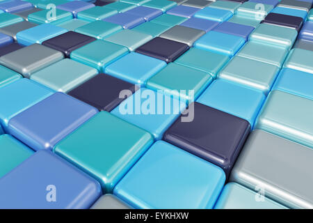 Résumé fond de cubes colorés multicolores nuances bleu Banque D'Images