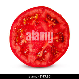 Une demi tomate rouge juteuse isolé sur fond blanc Banque D'Images