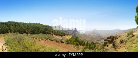 Gran Canaria centrale à l'intérieur des terres, la Caldeira de Tejeda, Pins canariens et Roque Nublo Banque D'Images