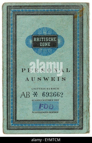 Ancien passeport allemand, zone britannique d'occupation, c. 1945, l'Allemagne, l'Europe, Banque D'Images