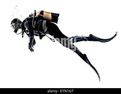 Un portrait de plongée sous marine diving man en silhouette studio isolé sur fond blanc Banque D'Images