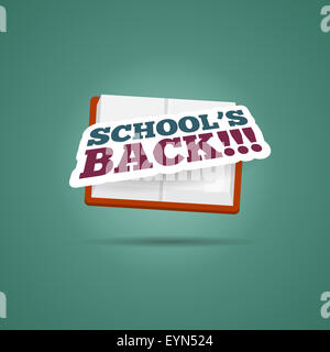 Vector illustration de l'icône en forme de livre avec "l'école est de retour' étiquette de texte. Banque D'Images