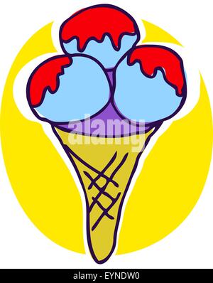 La crème glacée sur un fond jaune dans une gaufre cup Illustration de Vecteur