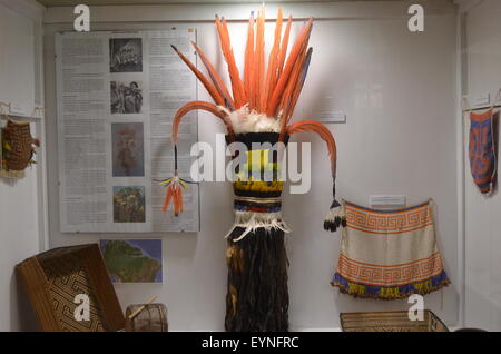 Articles tribaux traditionnels sur l'affichage dans le "Musée des Cultures Indigènes de l'Amazonie' à Iquitos, Pérou. Banque D'Images