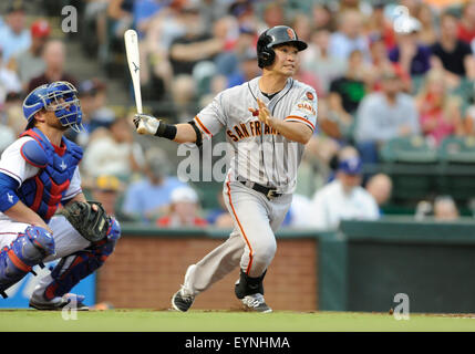 31 juil., 2015 : le voltigeur des Giants de San Francisco Nori Aoki # 23 lors d'un match entre la MLB Giants de San Francisco et les Texas Rangers à Globe Life Park à Arlington, TX Texas défait 6-3 San Francisco Banque D'Images