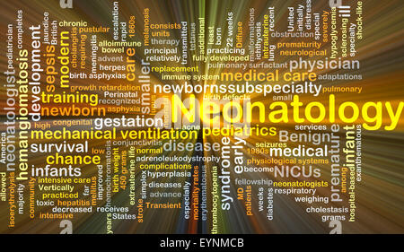 Concept d'arrière-plan wordcloud illustration de la néonatologie lumière rougeoyante Banque D'Images