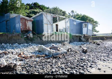 Maison détruite par l'érosion côtière, Wairarapa, Glenburn, île du Nord, Nouvelle-Zélande Banque D'Images