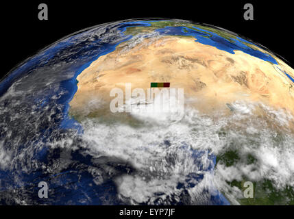 Drapeau Mali sur perche sur terre globe illustration - éléments de cette image fournie par la NASA Banque D'Images