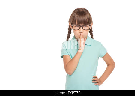 Petite fille avec deux tresses isolated on white Banque D'Images