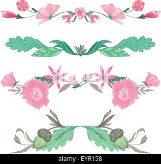 Ornements d'été faite de plantes et fleurs pour les cartes de vœux, invitations design Illustration de Vecteur