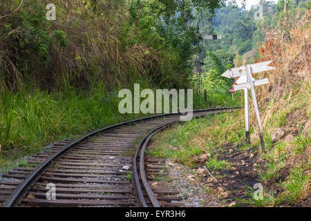 Vieux et obsolètes railroad track encore utilisée dans la région de la colline de Sri Lanka, Colombo de liaison à Kandy, Nuwara Elyia, Haputale, Banque D'Images