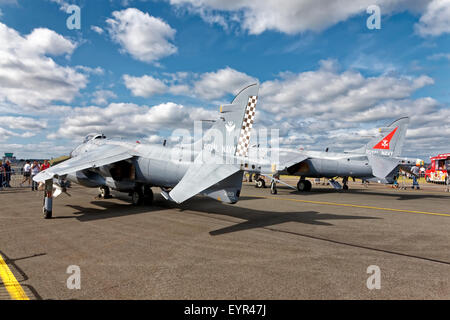 Une paire de BAe Sea Harrier FA.2 jets de saut en exposition statique à Yeovilton 2015 Journée de l'air. Banque D'Images